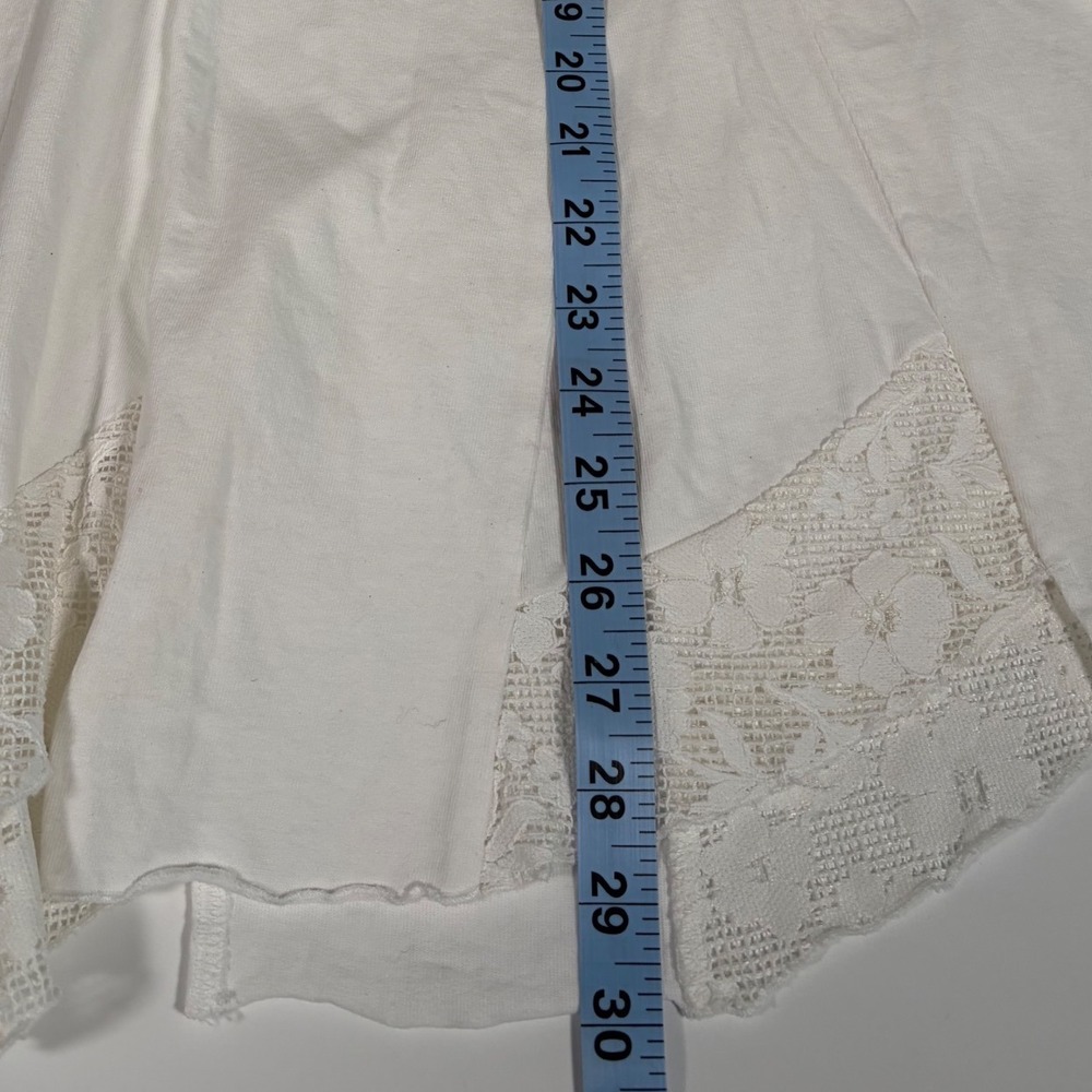 Free People White Lace Trim V-Neck Short Sleeve Babydoll Top Boho Coquette Small - Picture 11 of 11